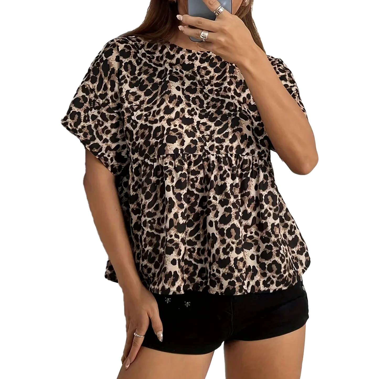 Voľná leopardia blúzka s krátkym rukávom