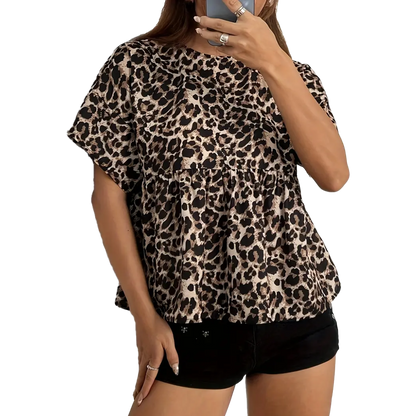 Voľná leopardia blúzka s krátkym rukávom