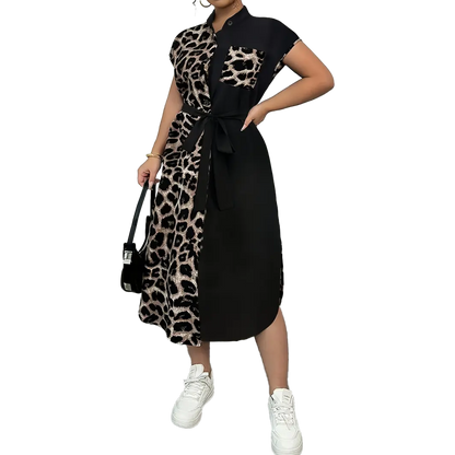 Košeľové šaty s leopardím vzorom a opaskom